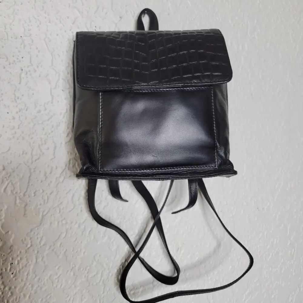 VTG 90s Wilson's Leather Croc Embossed Black Mini Backpack Adjustable Purse✨️NWT